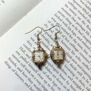 Vintage Gold Tone Watch Earrings Handmade and Upcycled